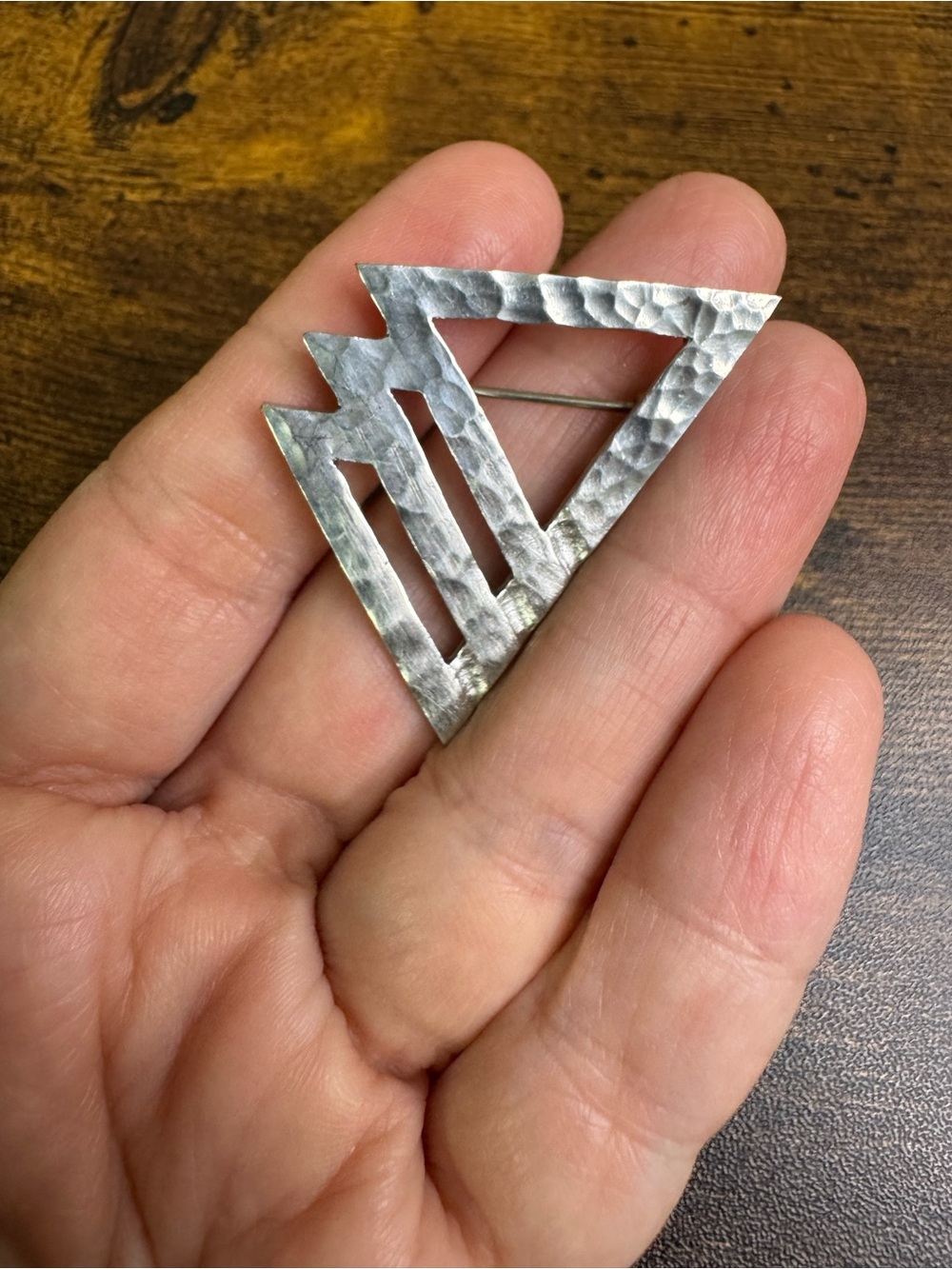 Vintage Silver-Tone Geometric Triangle Brooch - Watson Pewter